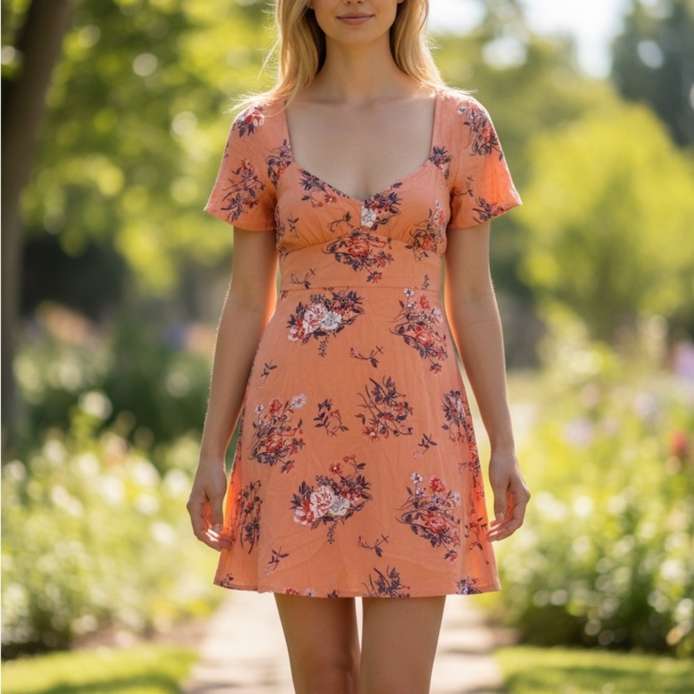 Abound Floral Coral Mini Dress - Picture 3 of 7